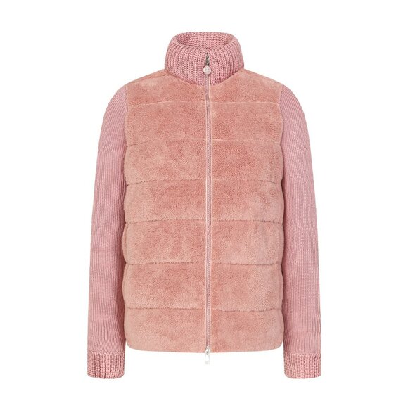Moncler Jackets & Blazers - Moncler Pink Fleece Puffer Jacket with Knit Sleeves & Turtleneck | Size S